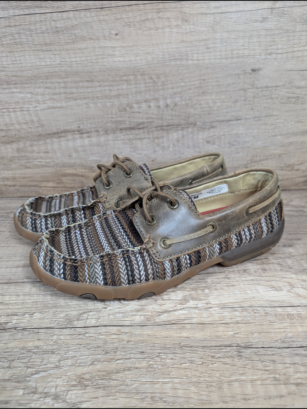 TWISTED X Boots Moc Loafers Womens Size 7 M Brown Woven Toe Lace Up Boat Shoes